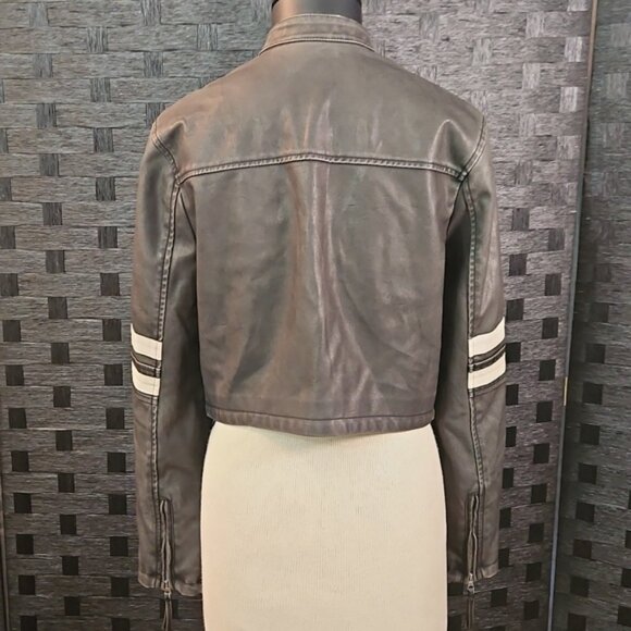 Urban Outfitters Iets Frans Jessy Faux Leather Cropped Moto Jacket Size Medium - Picture 7 of 13